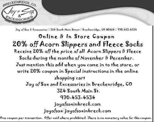 acorn20novdec2011 20% off Acorn Slippers & Fleece Socks